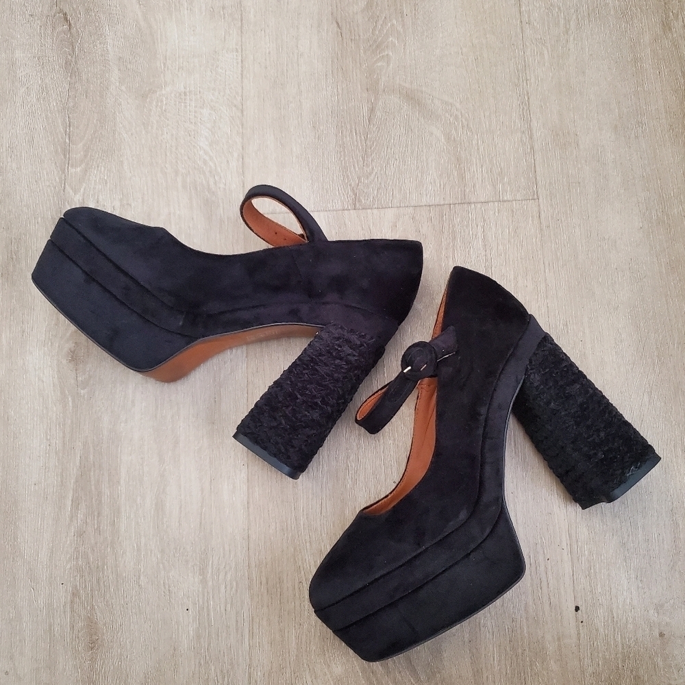 Castaner Suede Braided Black Platform Mary Jane Heel Shoes Spain 39 EU/8 US